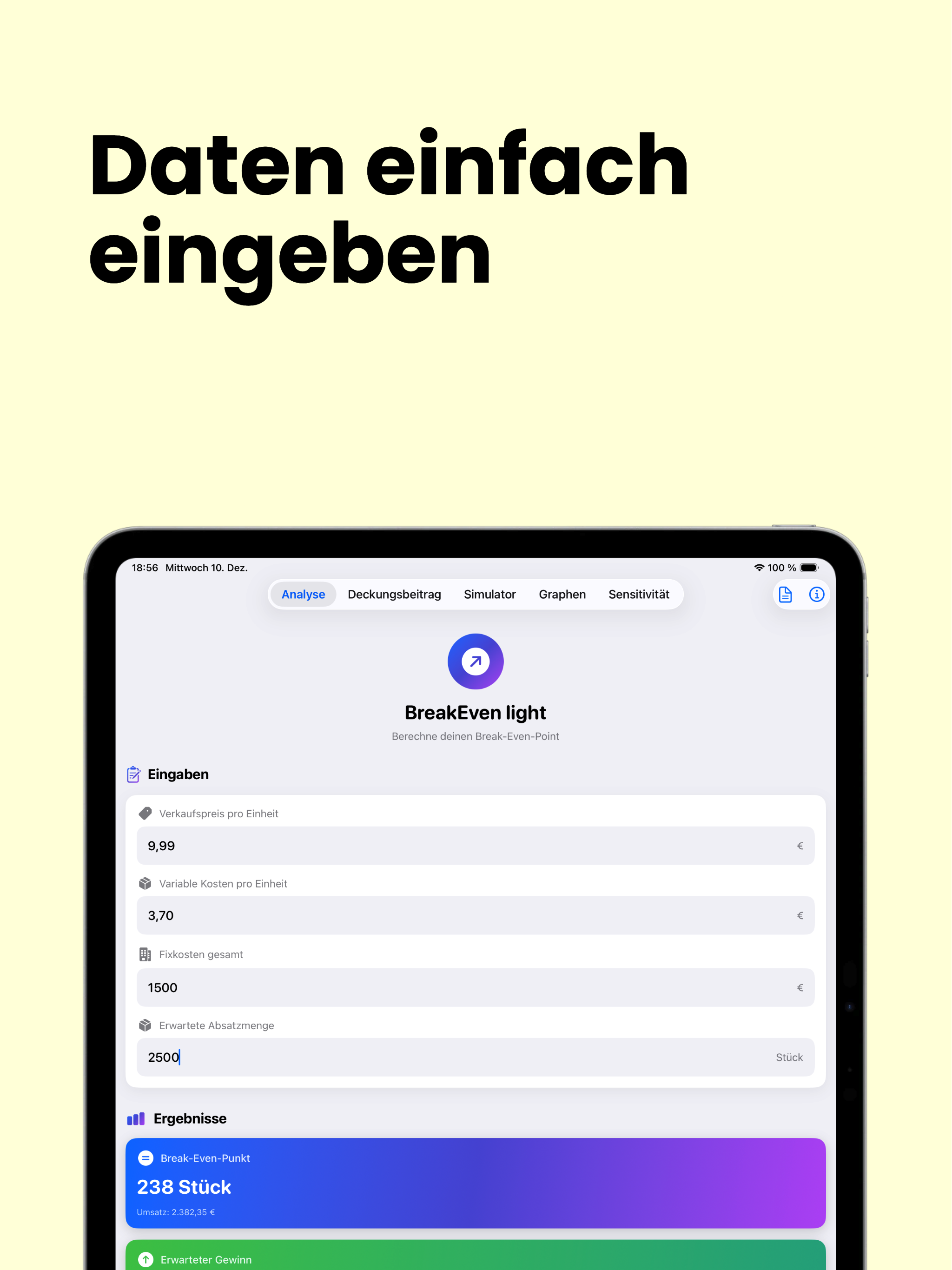 BreakEven-light iPad - Deckungsbeitrag