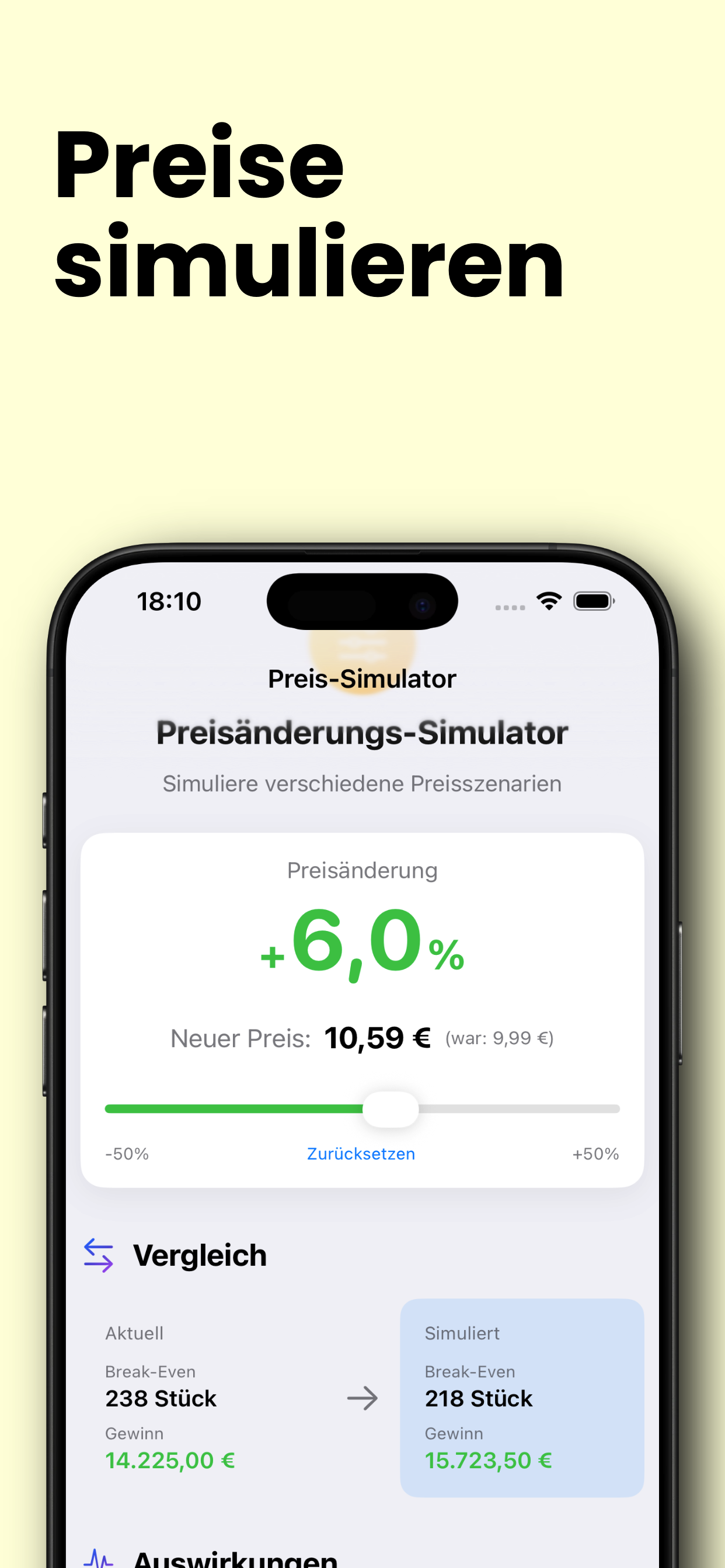 BreakEven-light iPhone - Preise simulieren
